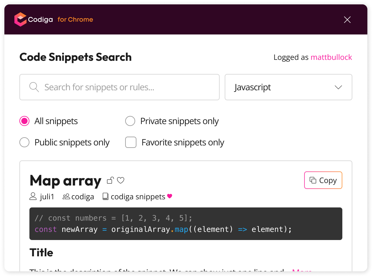 code snippets from your browser