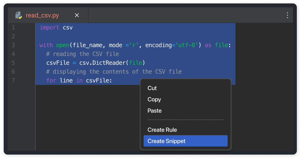 create smart code snippets