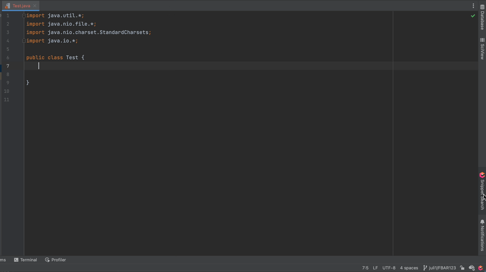 Searching Code Snippets in IntelliJ