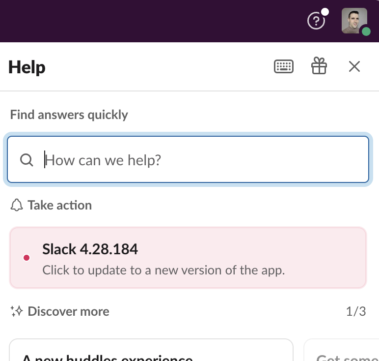 Slack user opened menu