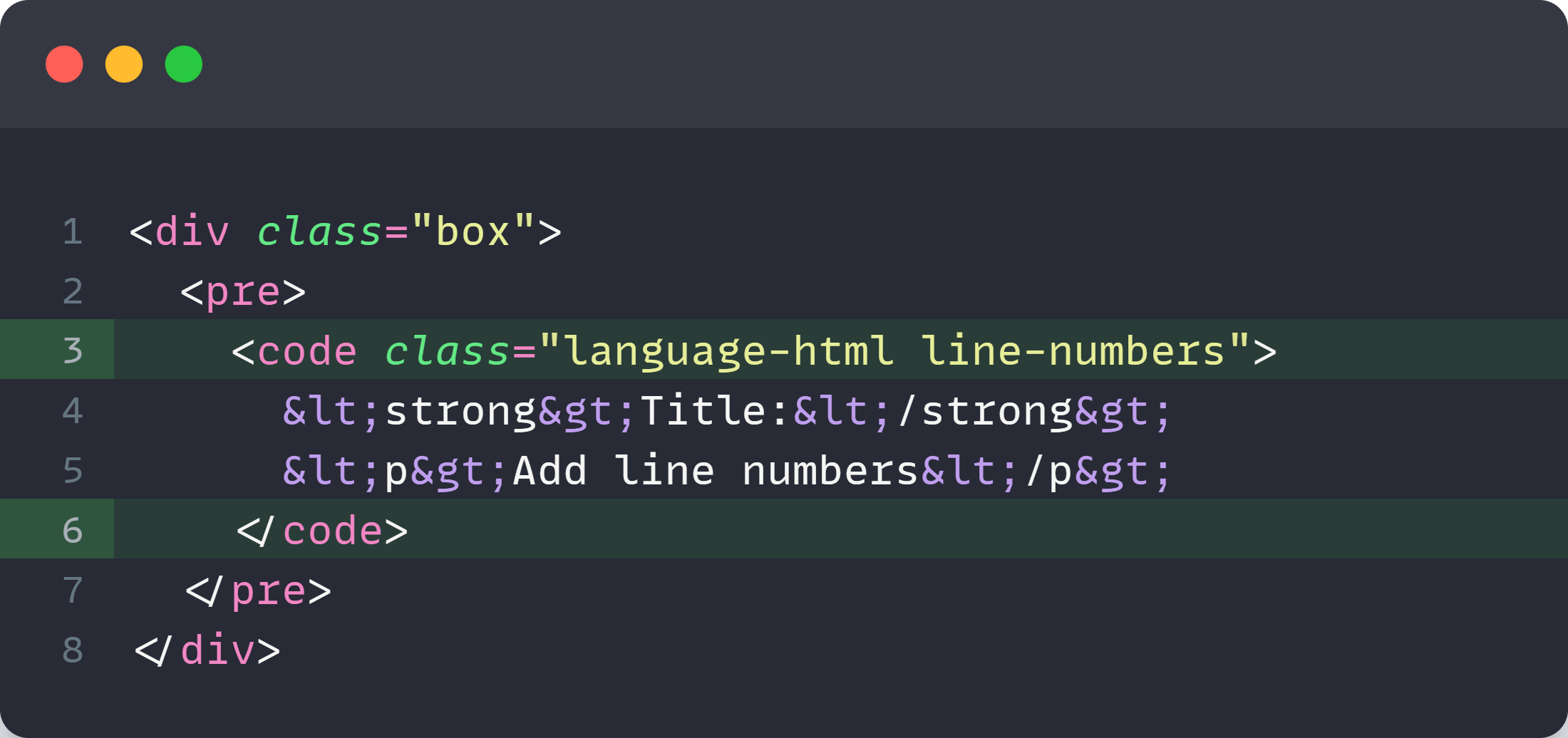 add line numbers into code snippet using Prismjs